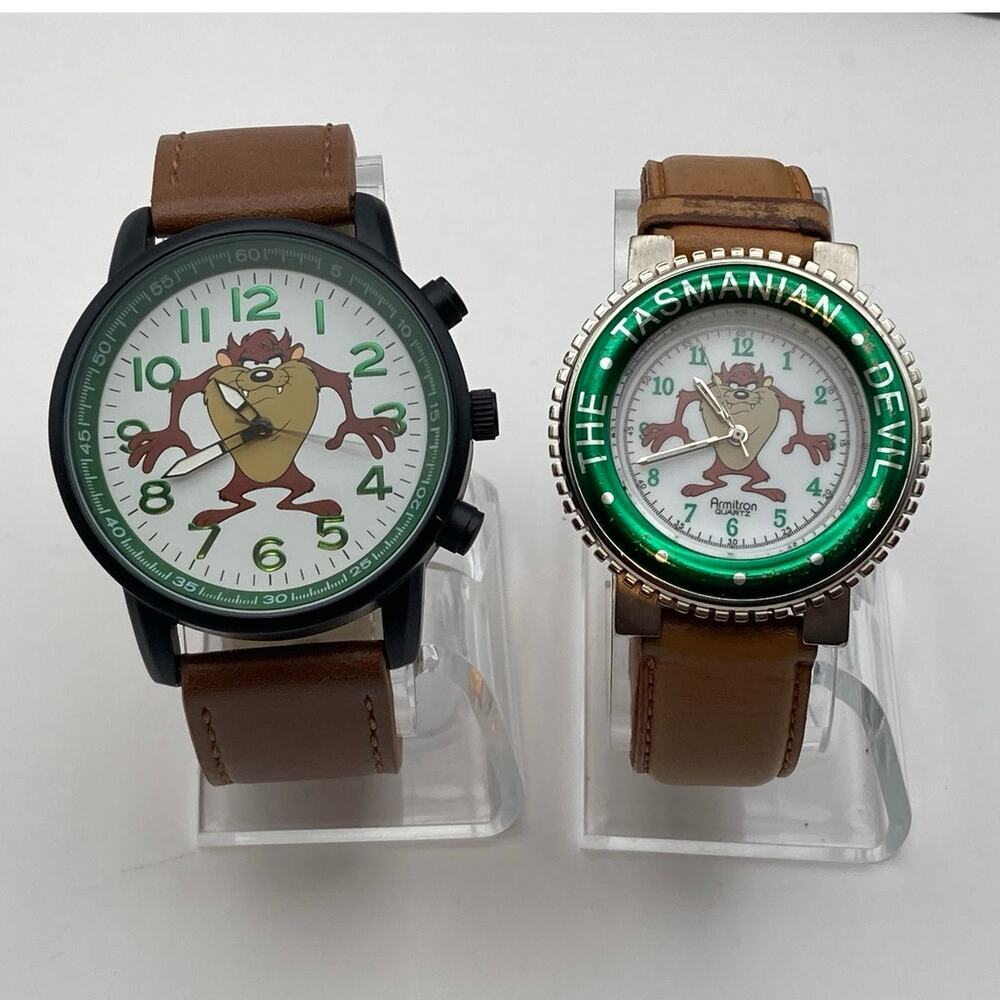 Looney Tunes Tasmanian TAZ Devil Watches (2) One VTG Armitron - One Accutime